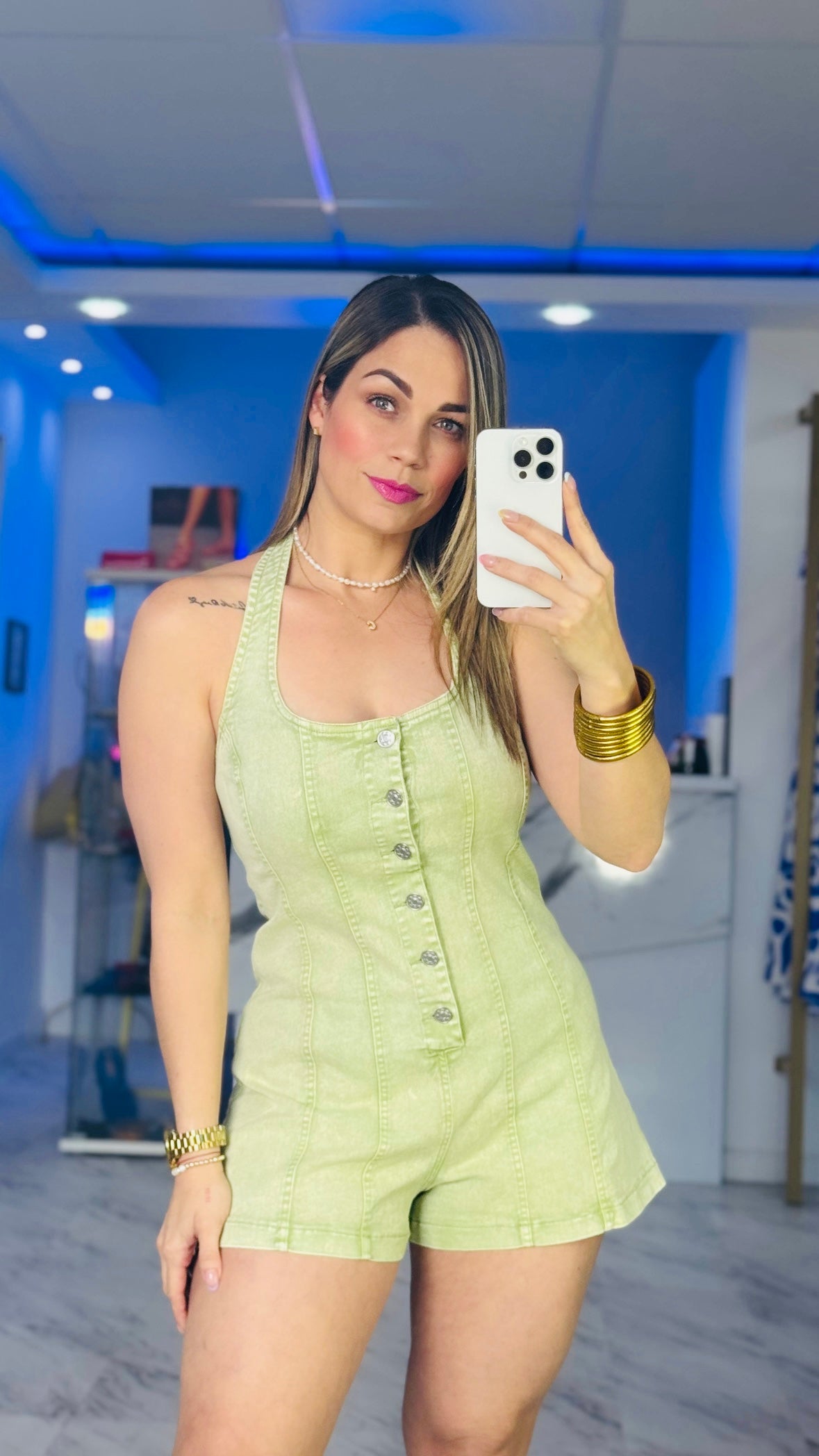 Avocado Denim Romper