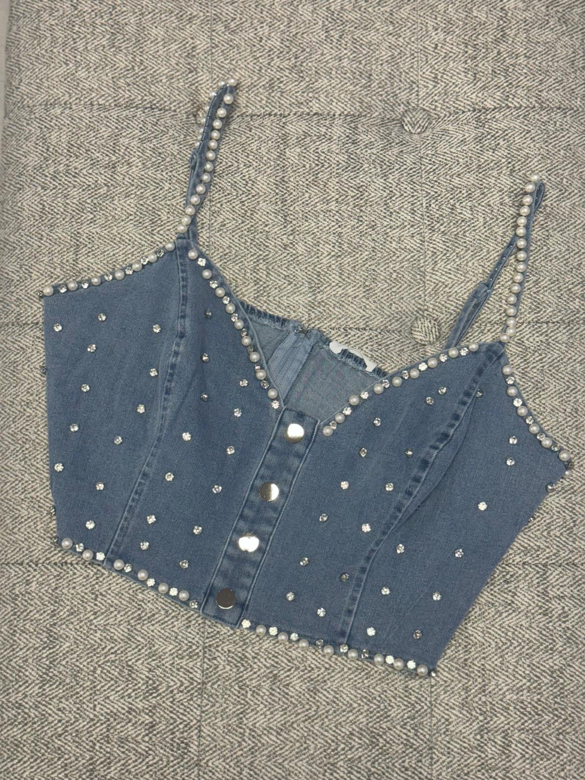 Pearl Denim Crop Top