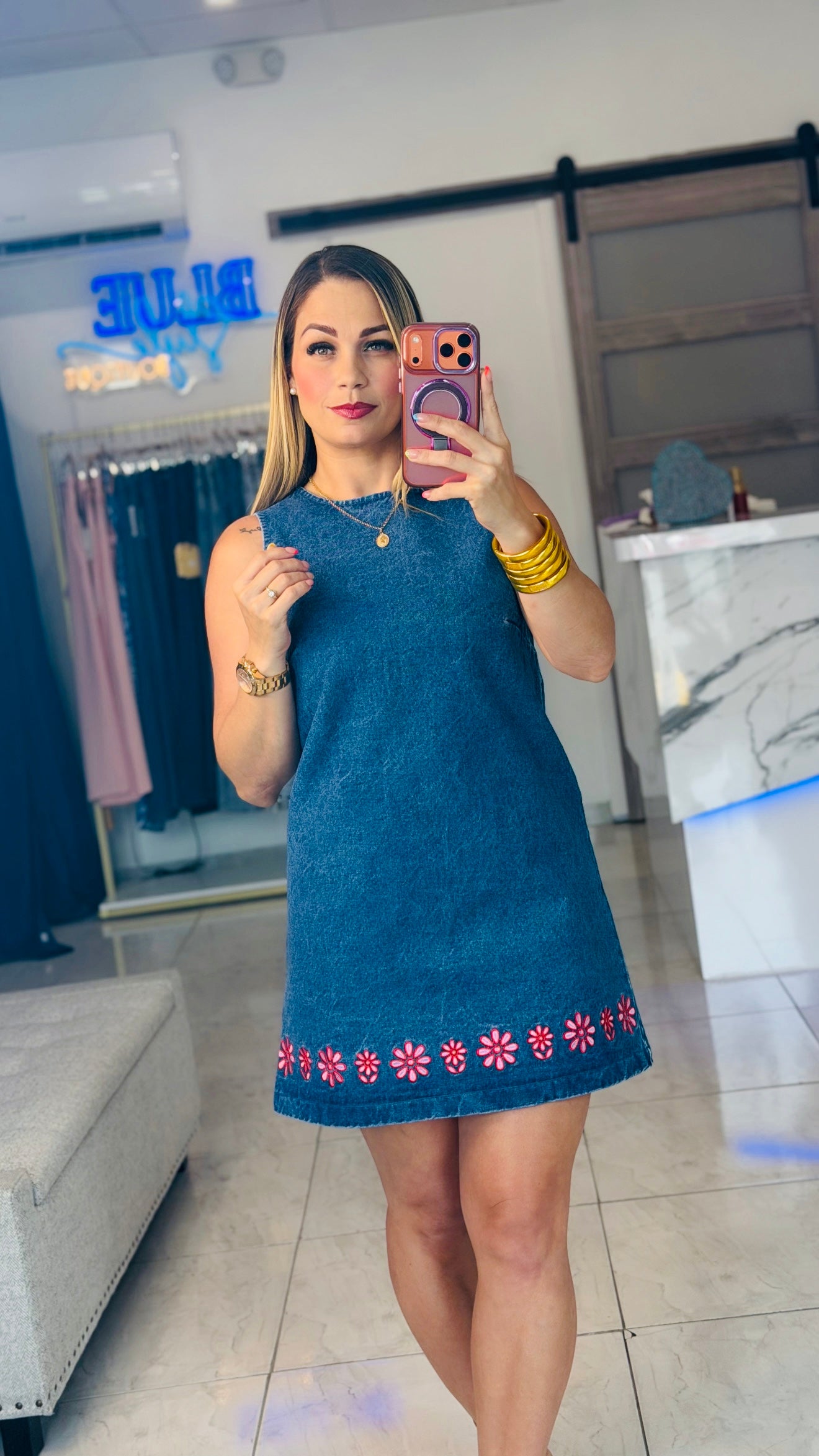 Flowers Denim Dress 🌸🌹