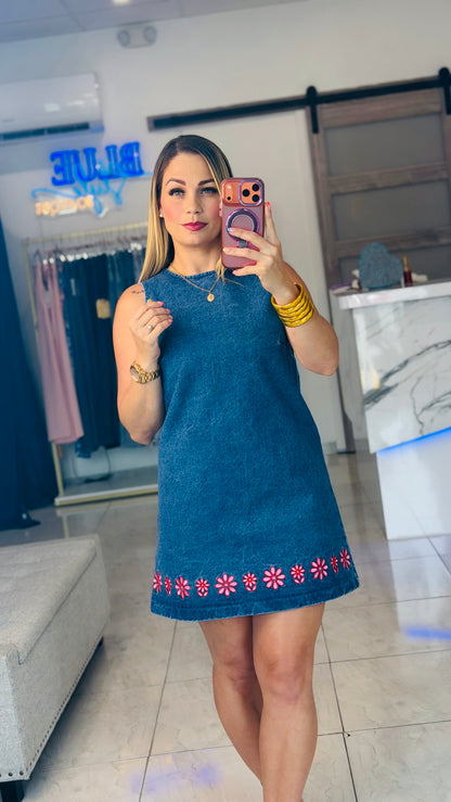 Flowers Denim Dress 🌸🌹