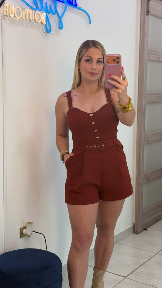 Cecilia Burgundy Romper