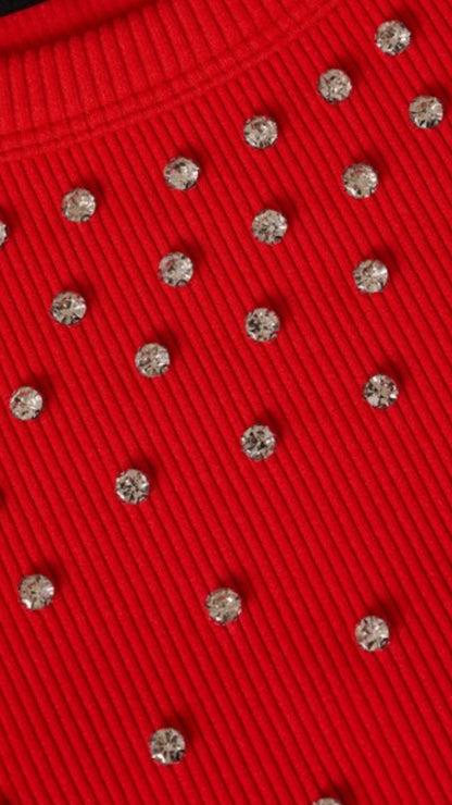 Red Rhinestone Crop Top