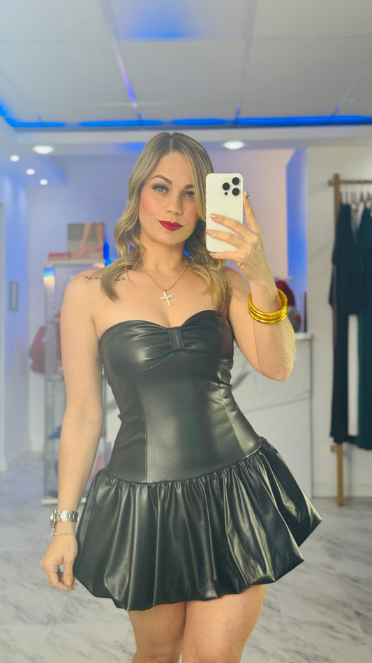 Leather Mini Bubble Dress